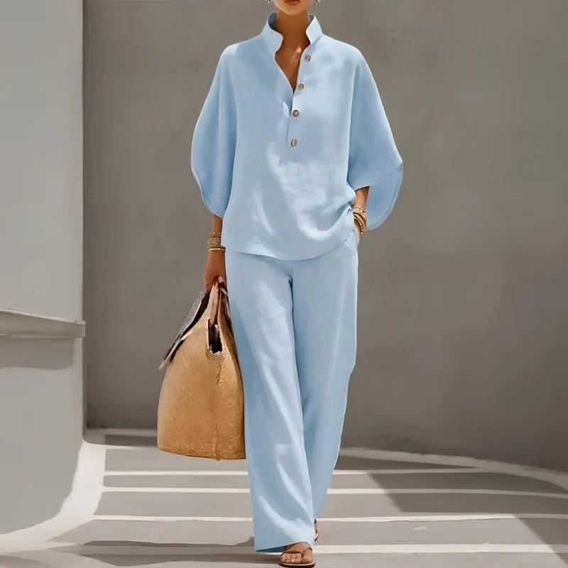 Ensemble femme chemise à demi-boutonnage et pantalon