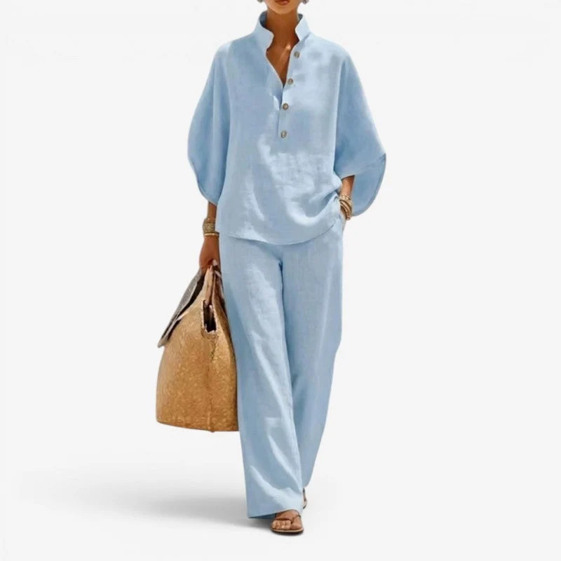 Ensemble femme chemise à demi-boutonnage et pantalon