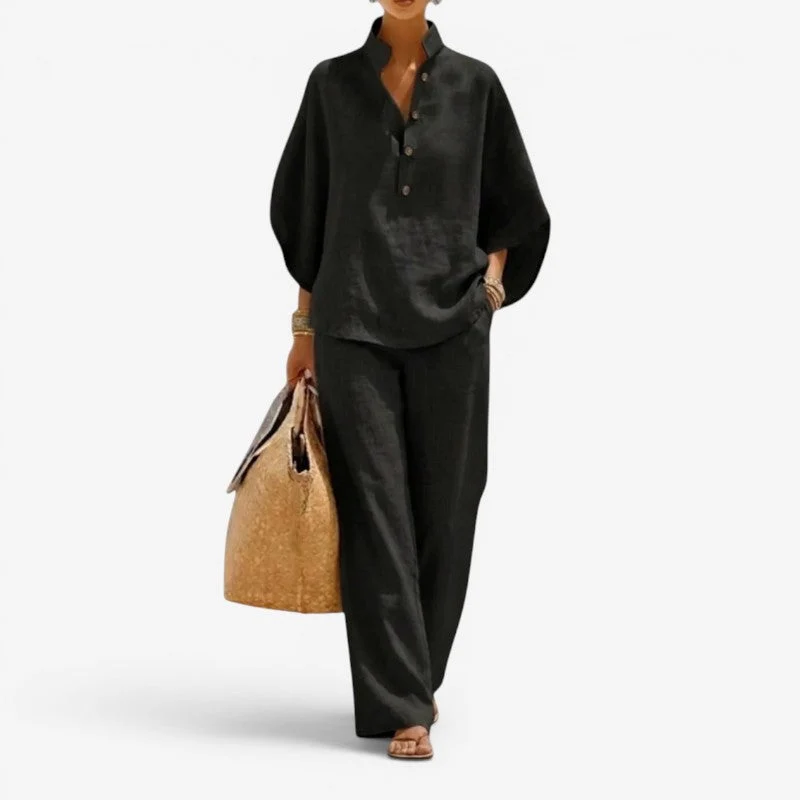 Ensemble femme chemise à demi-boutonnage et pantalon