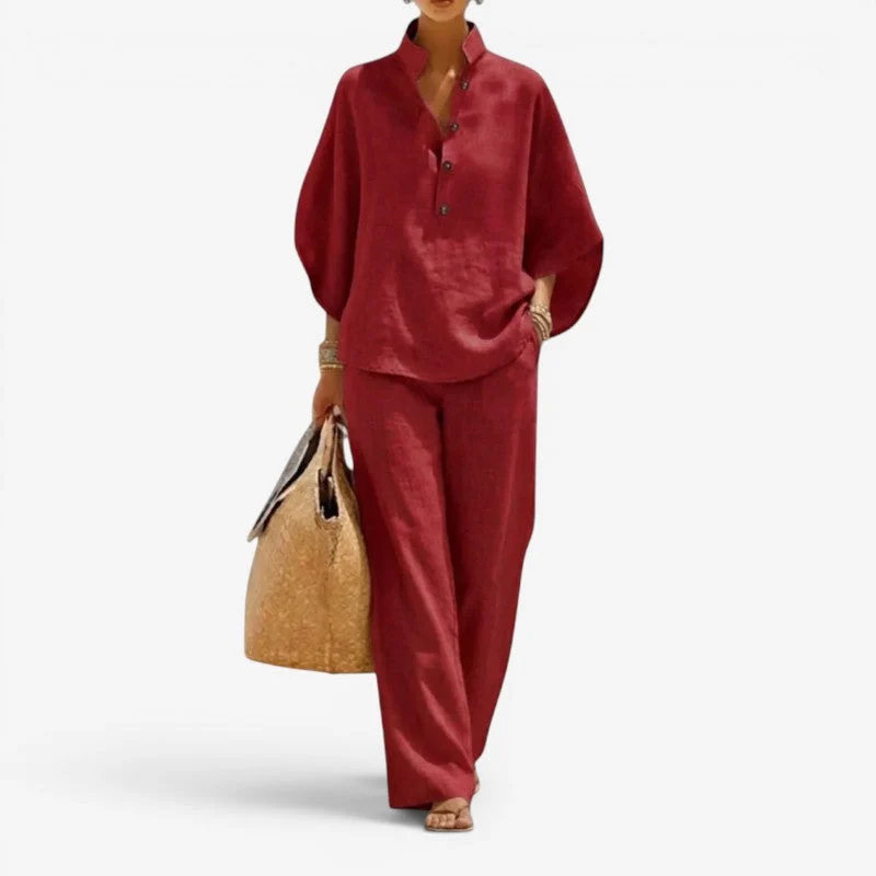 Ensemble femme chemise à demi-boutonnage et pantalon