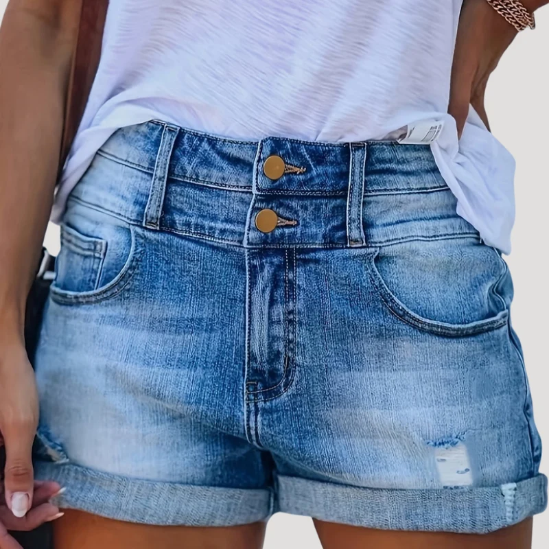 Short en denim femme taille haute