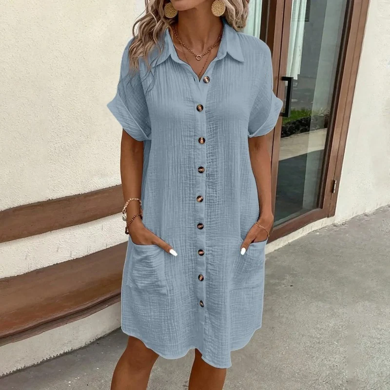 Robe chemise femme à boutonnage frontal