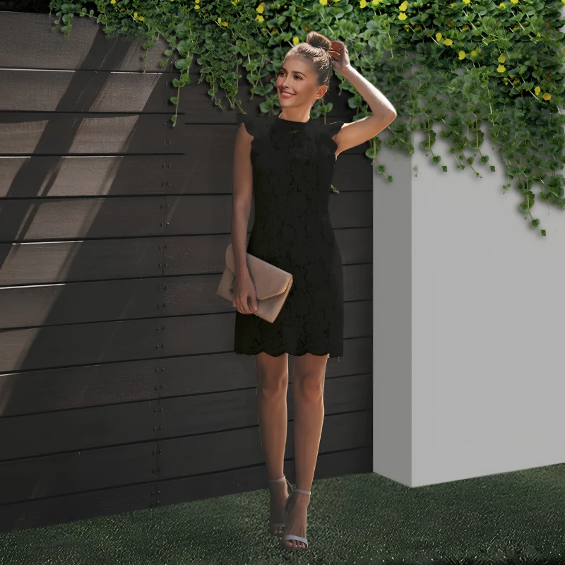 Robe mini femme à col montant brodé