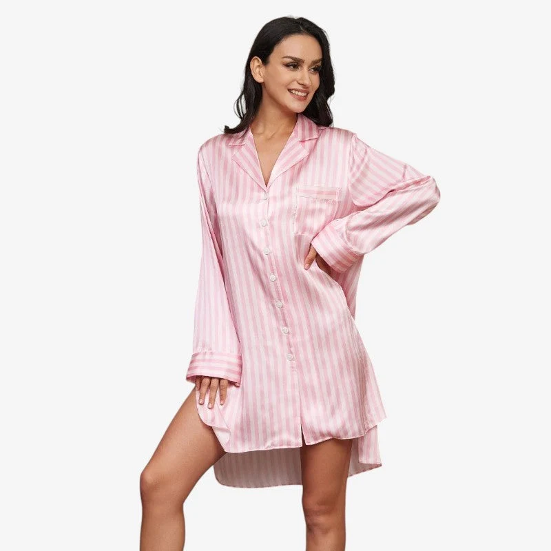 Chemise de nuit femme rayée à manches longues