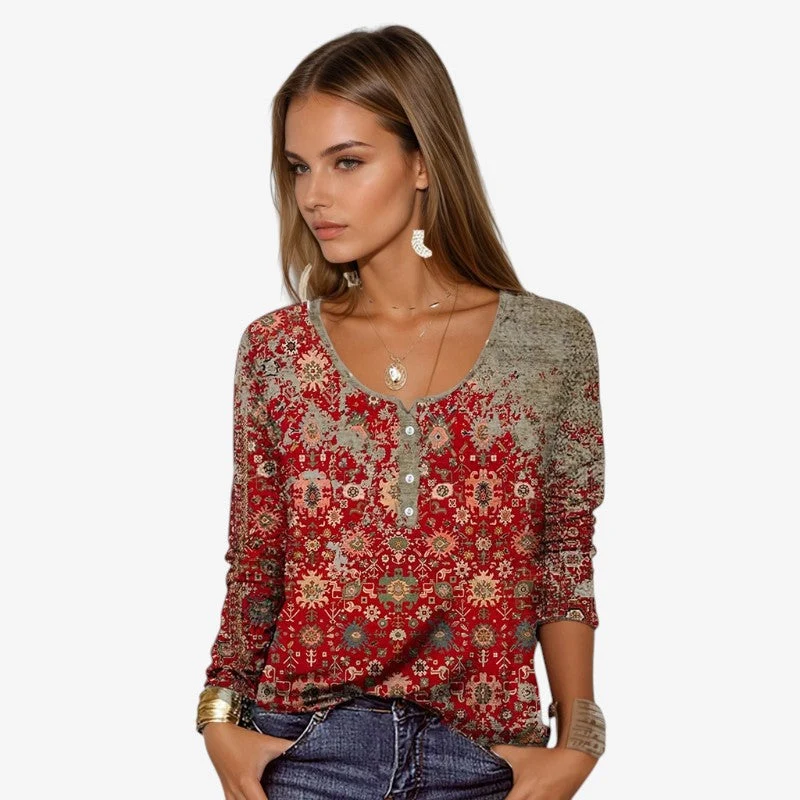 Chemisier femme à col Henley fleuri