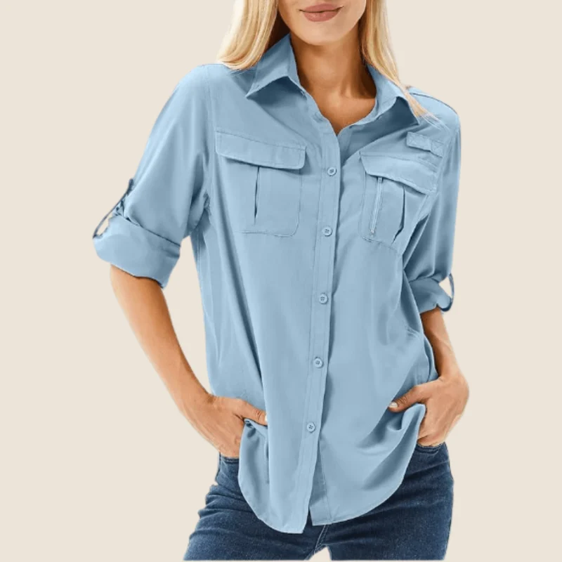 Chemise femme à double poche avec fermeture boutonnée