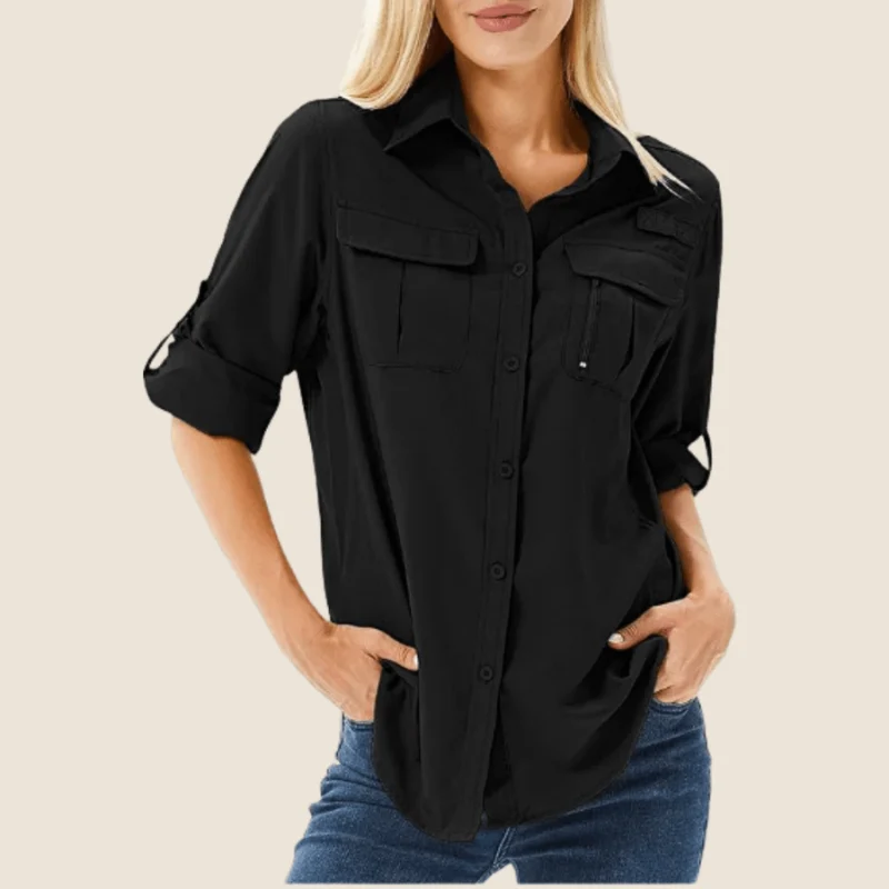 Chemise femme à double poche avec fermeture boutonnée