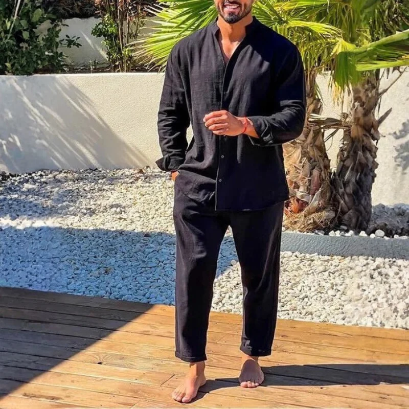 Ensemble 2 pièces pour homme avec chemise à col montant