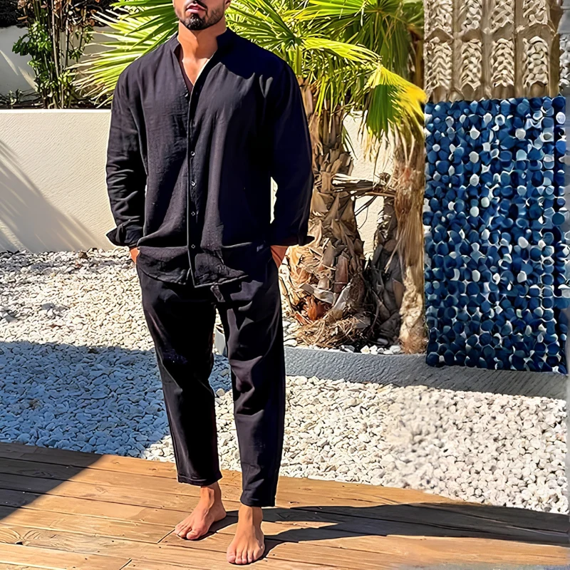 Ensemble 2 pièces pour homme avec chemise à col montant