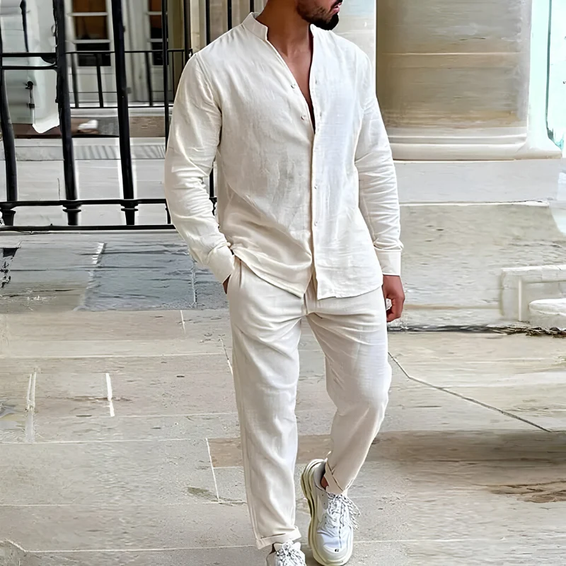 Ensemble 2 pièces pour homme avec chemise à col montant