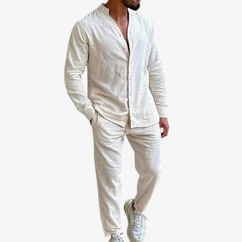 Ensemble 2 pièces pour homme avec chemise à col montant