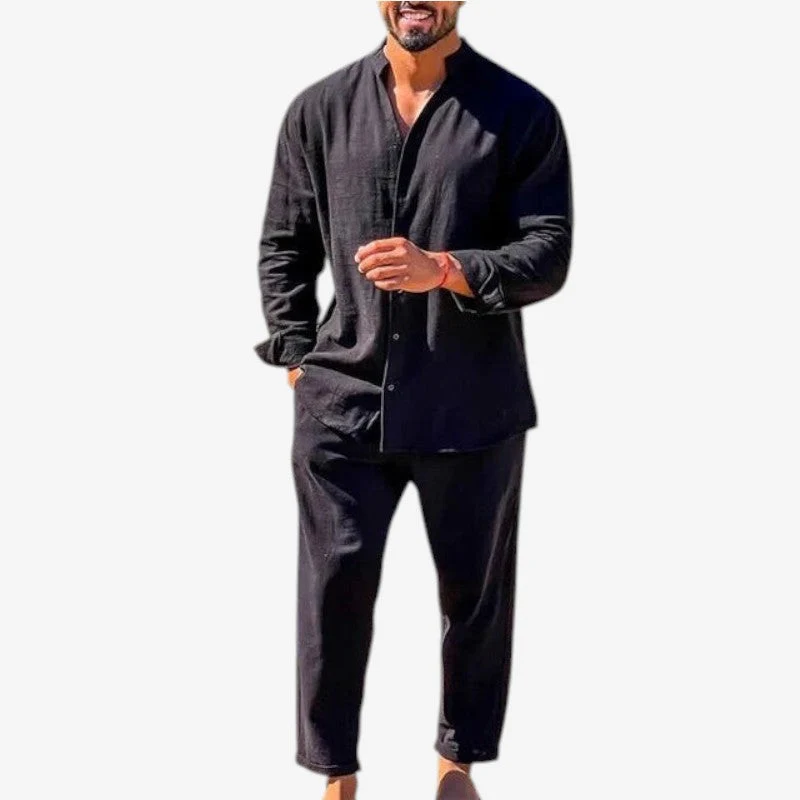 Ensemble 2 pièces pour homme avec chemise à col montant
