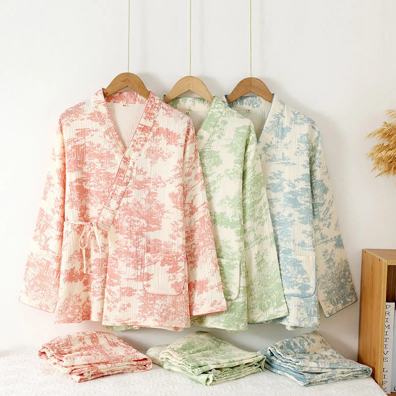 Ensemble pyjama 2 pièces pour femme avec haut à col V