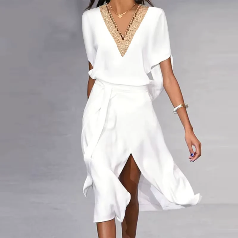 Robe courte trapèze pour femme à col V