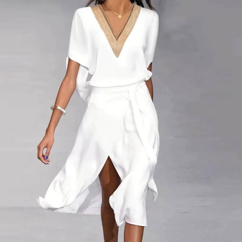 Robe courte trapèze pour femme à col V