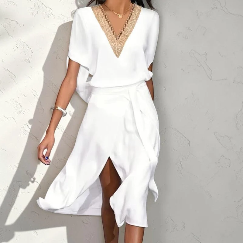 Robe courte trapèze pour femme à col V