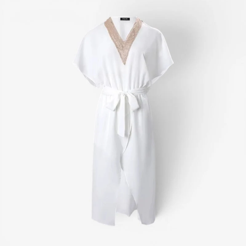 Robe courte trapèze pour femme à col V
