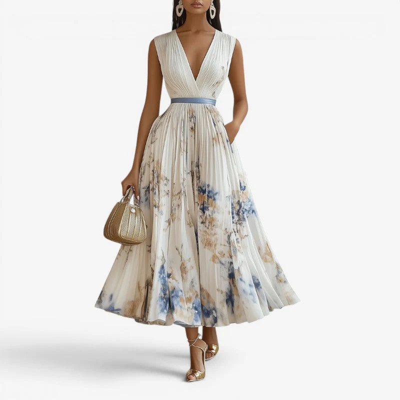 Robe midi fleurie sans manches pour femme