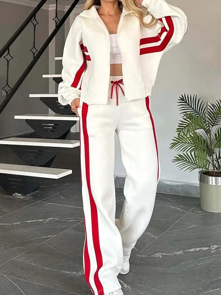 Ensemble décontracté confortable à fermeture éclair comprenant sweat-shirt et pantalon 2 pièces
