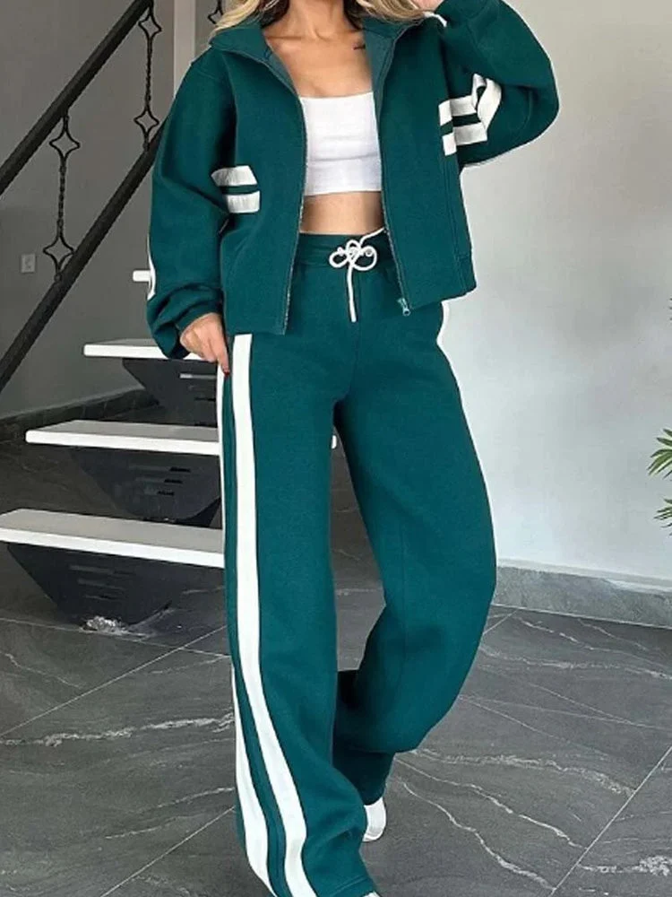 Ensemble décontracté confortable à fermeture éclair comprenant sweat-shirt et pantalon 2 pièces