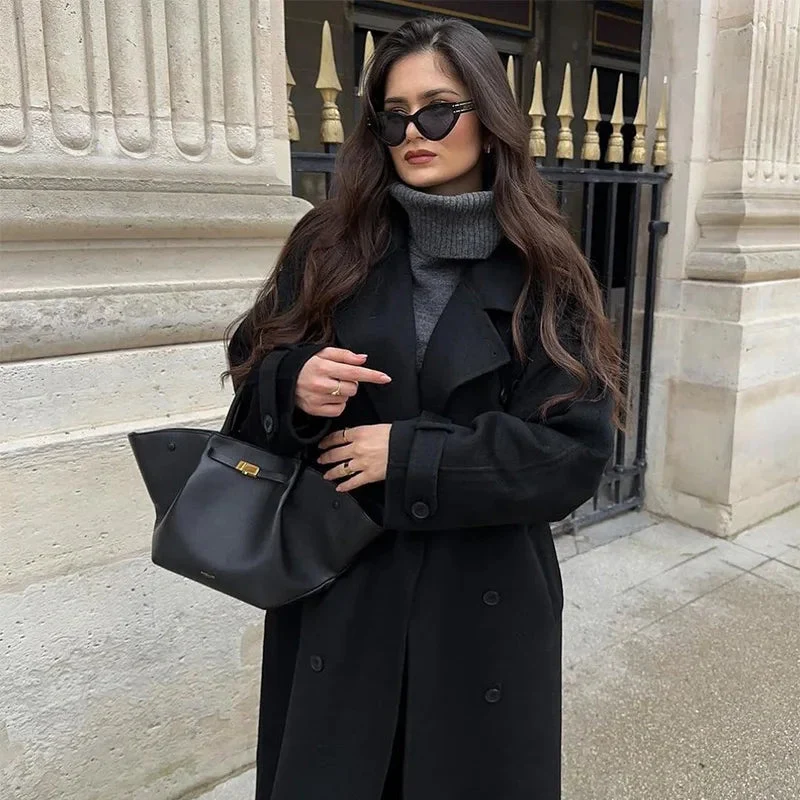 Manteau maxi ceinturé réversible avec col à revers