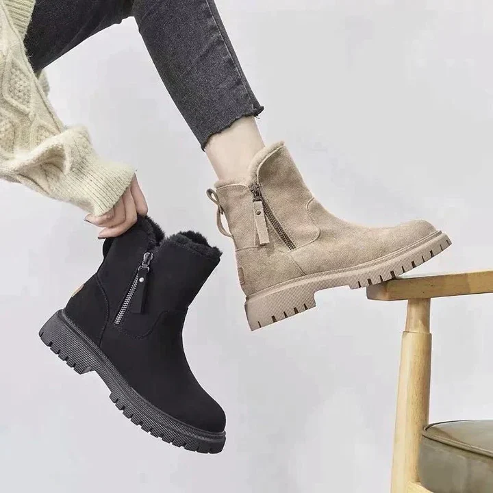 Bottes Cheville Chic Effet Daim avec Doublure en Fourrure Douillette