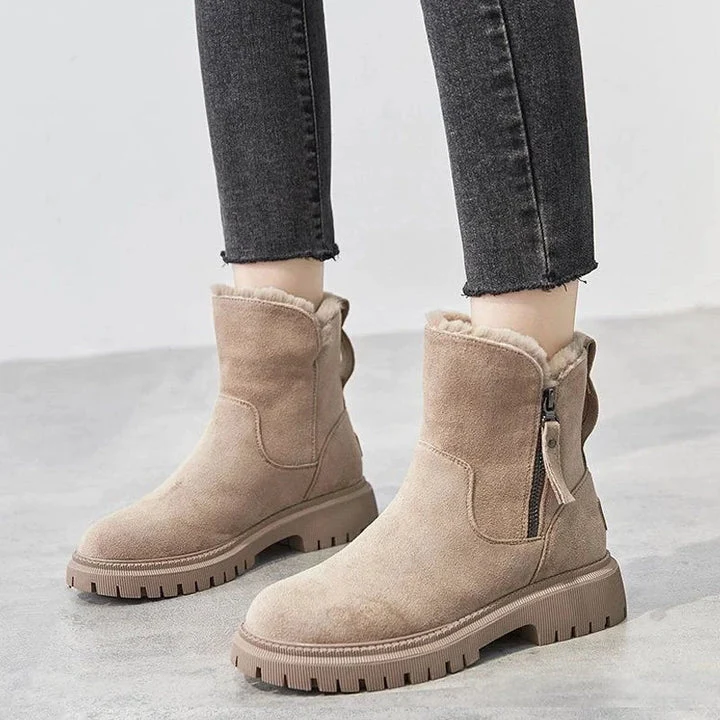 Bottes Cheville Chic Effet Daim avec Doublure en Fourrure Douillette
