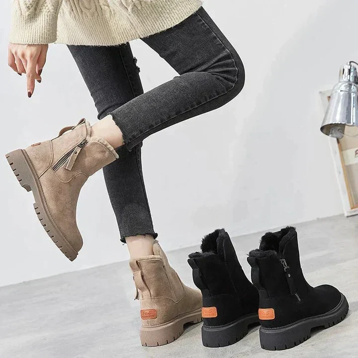 Bottes Cheville Chic Effet Daim avec Doublure en Fourrure Douillette