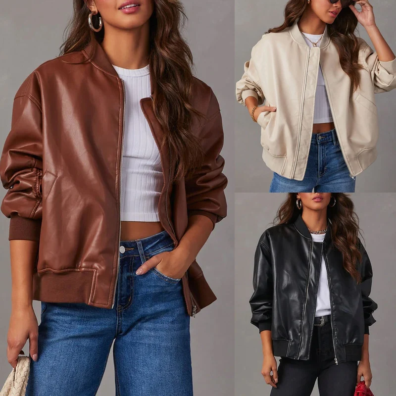 Veste Bomber en Cuir Zippée Intemporelle pour Femme