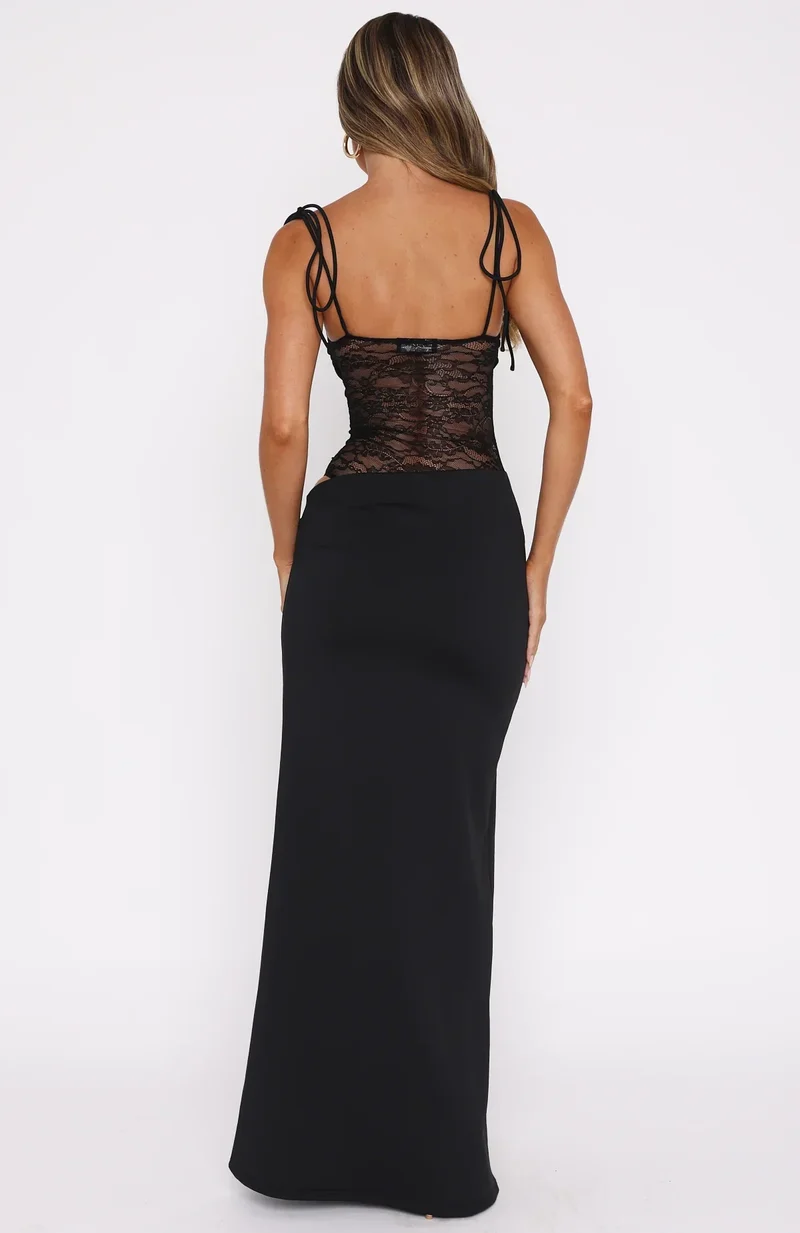 Robe Maxi Femme en Dentelle Transparente pour Soirées Élégantes