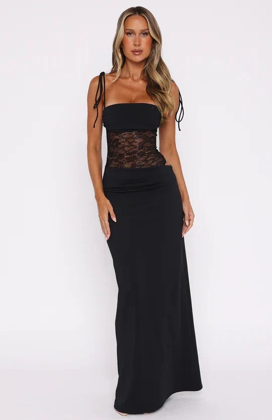 Robe Maxi Femme en Dentelle Transparente pour Soirées Élégantes