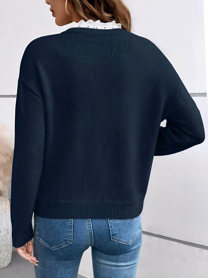 Céline | Pull Chic en Tricot avec Col en Dentelle Élégant