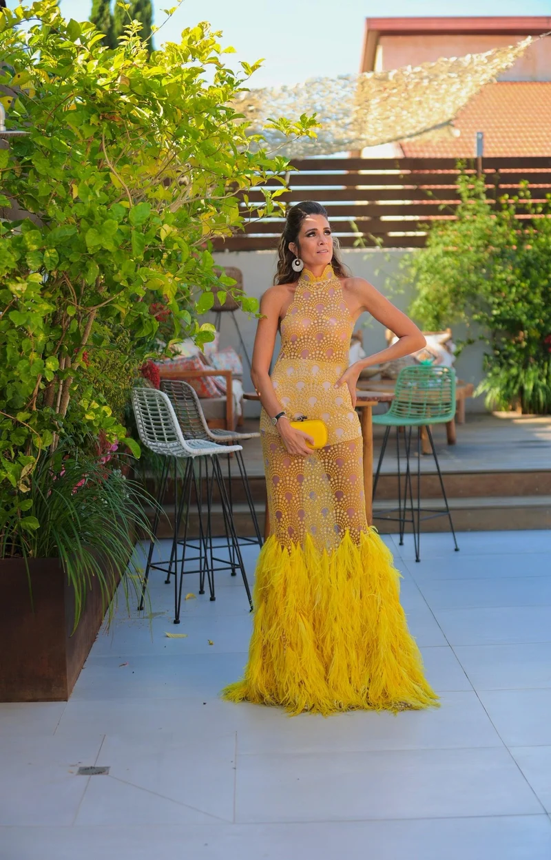 Robe Gatsby à plumes jaune