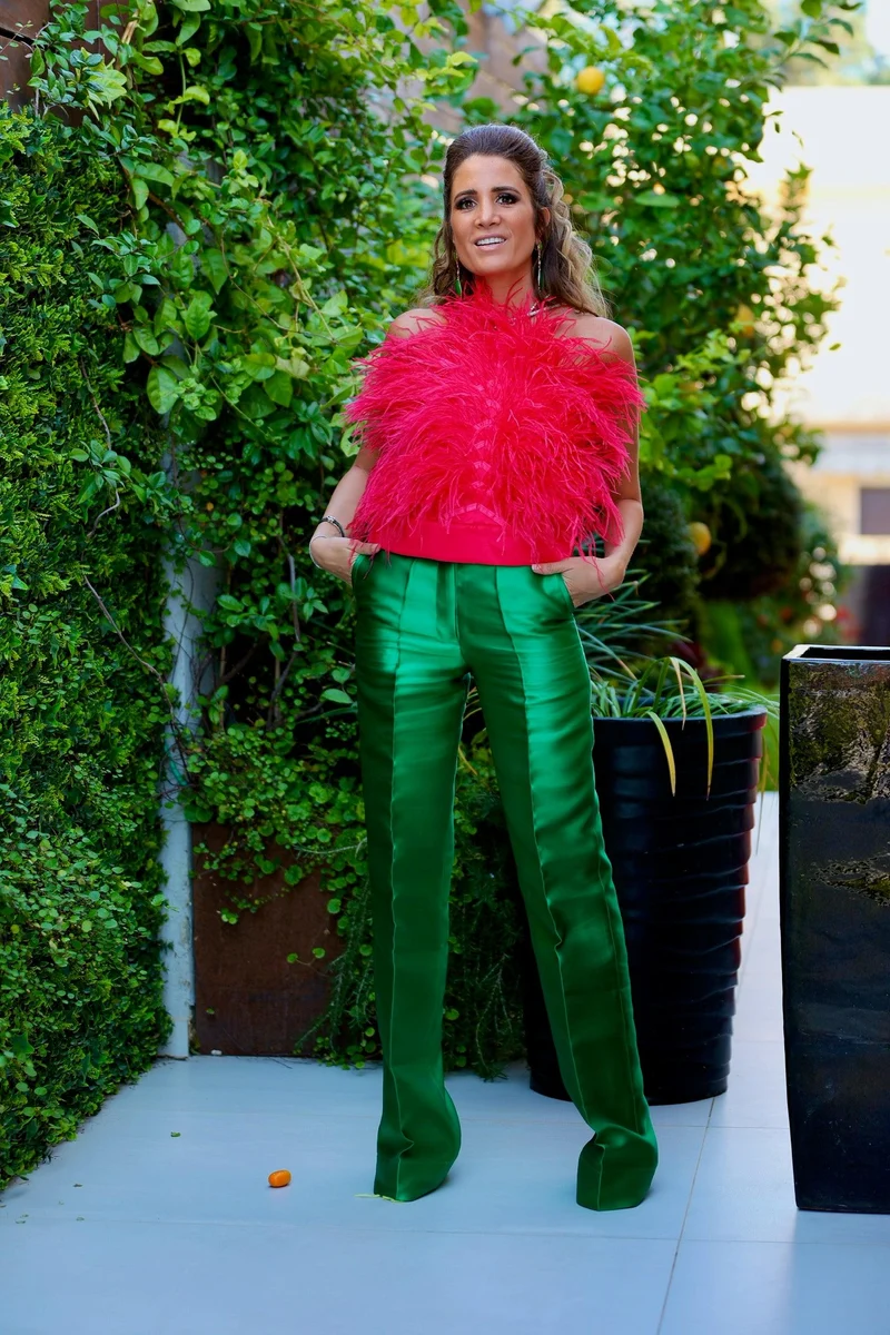 Pantalon Hibiscus vert satiné