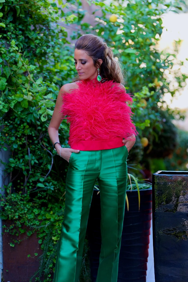 Pantalon Hibiscus vert satiné