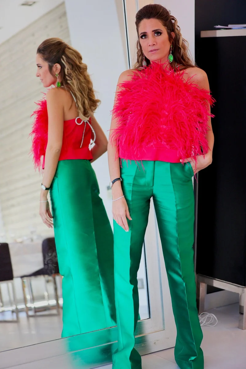 Pantalon Hibiscus vert satiné