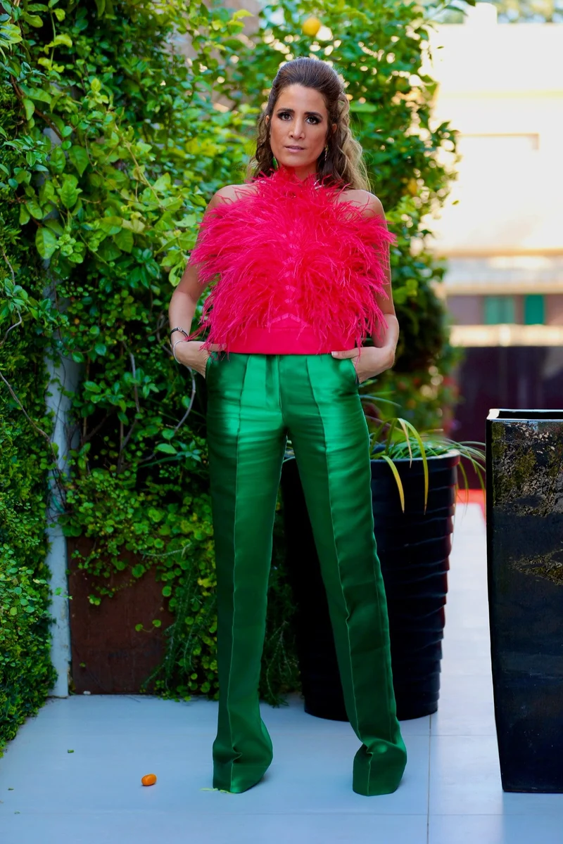 Pantalon Hibiscus vert satiné