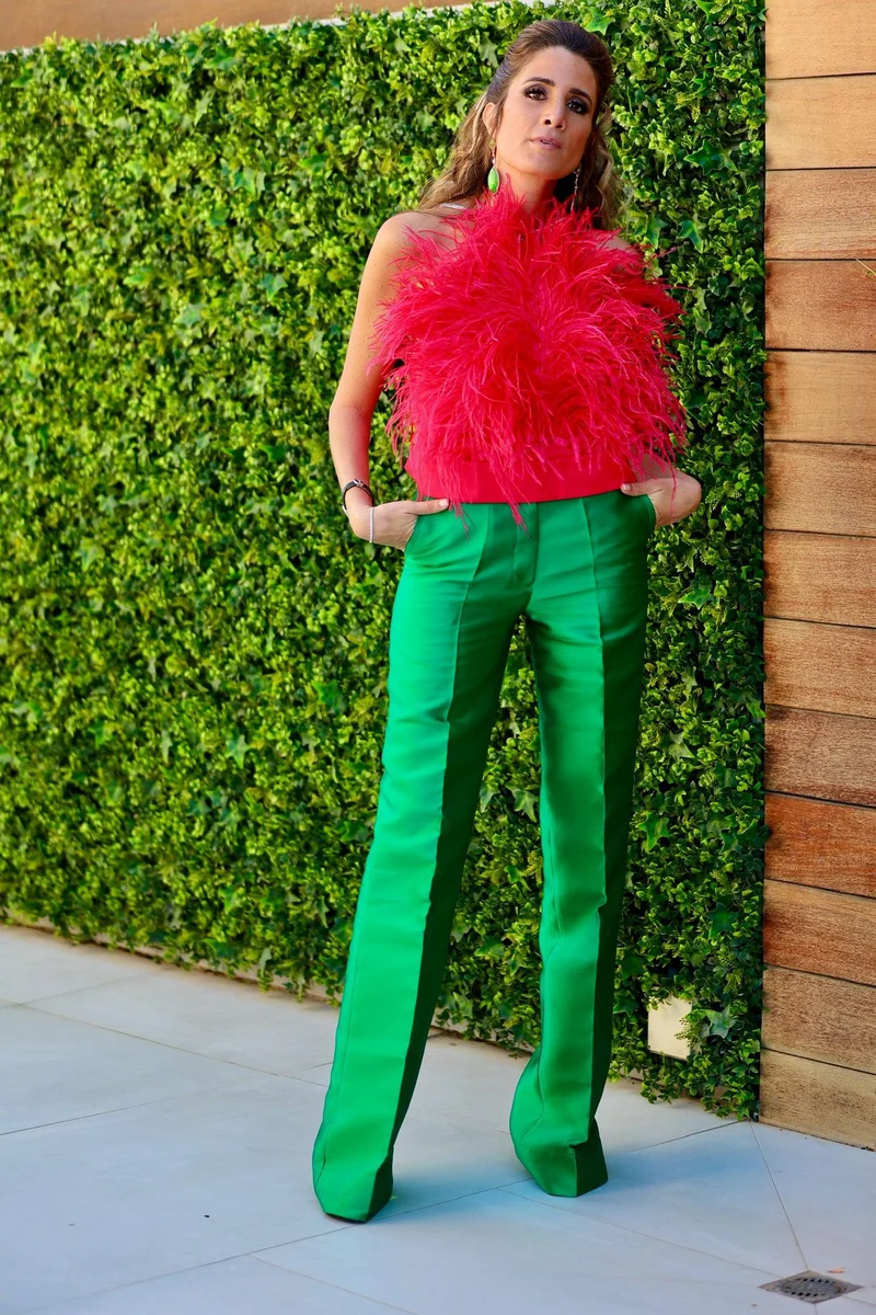 Pantalon Hibiscus vert satiné