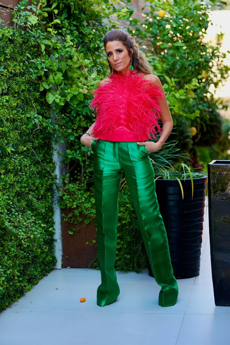 Pantalon Hibiscus vert satiné