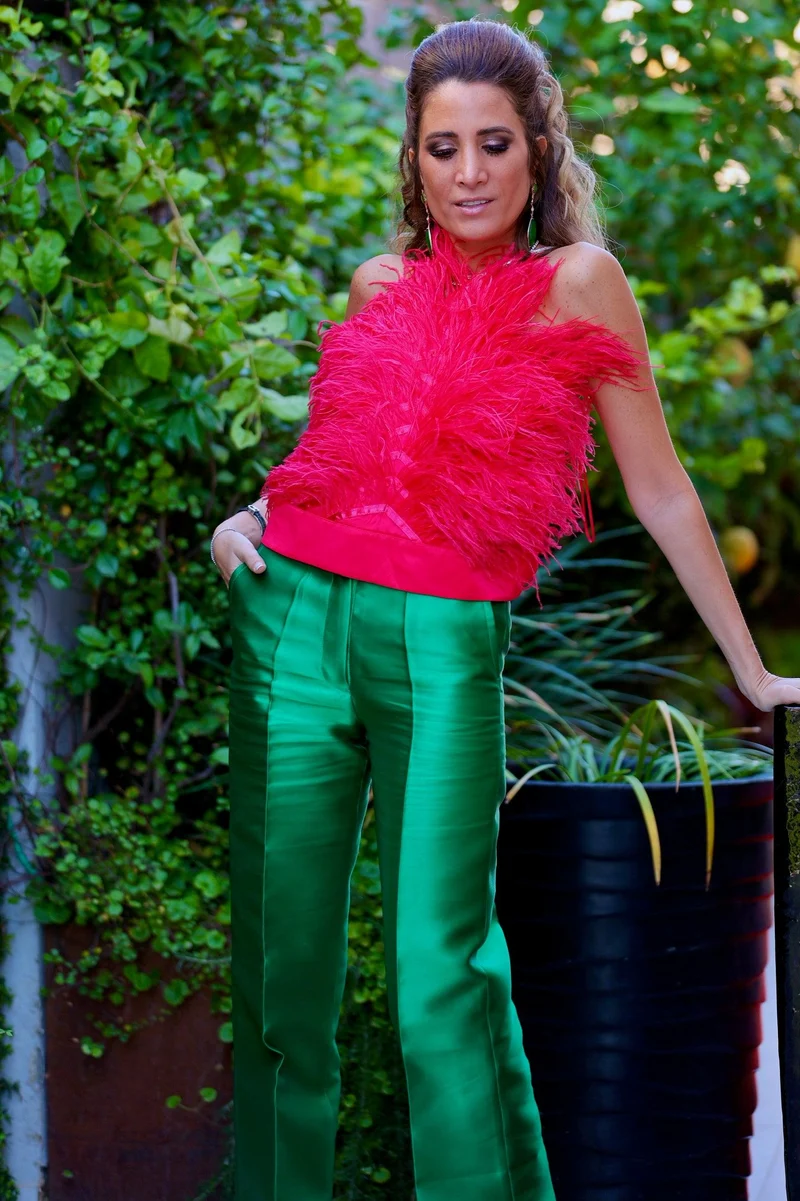 Haut cabaret à plumes rose