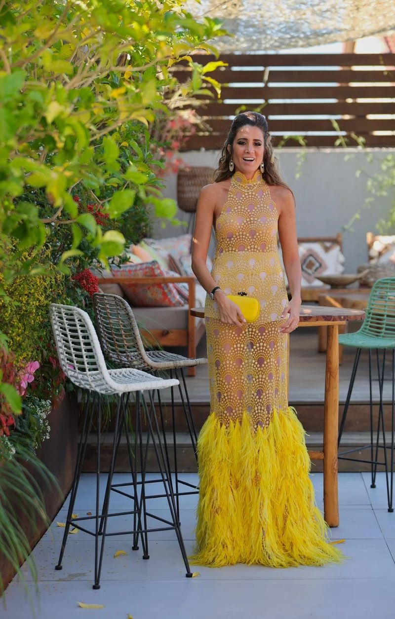 Robe Gatsby à plumes jaune