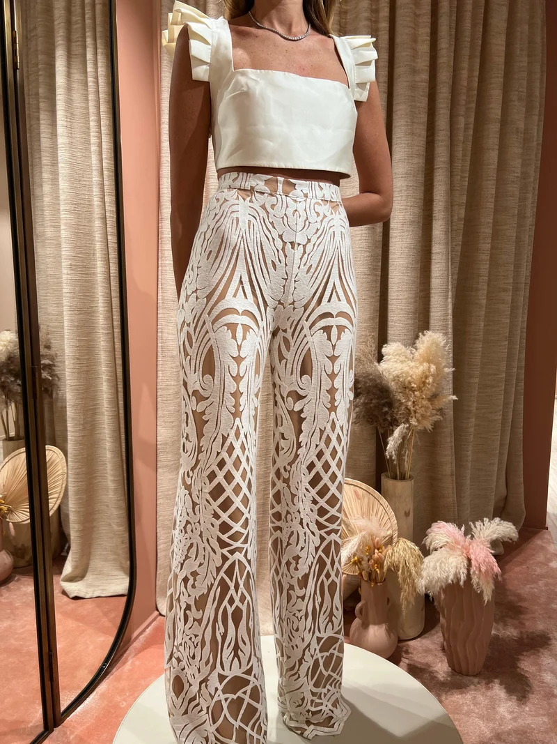 Pantalon dentelle blanc