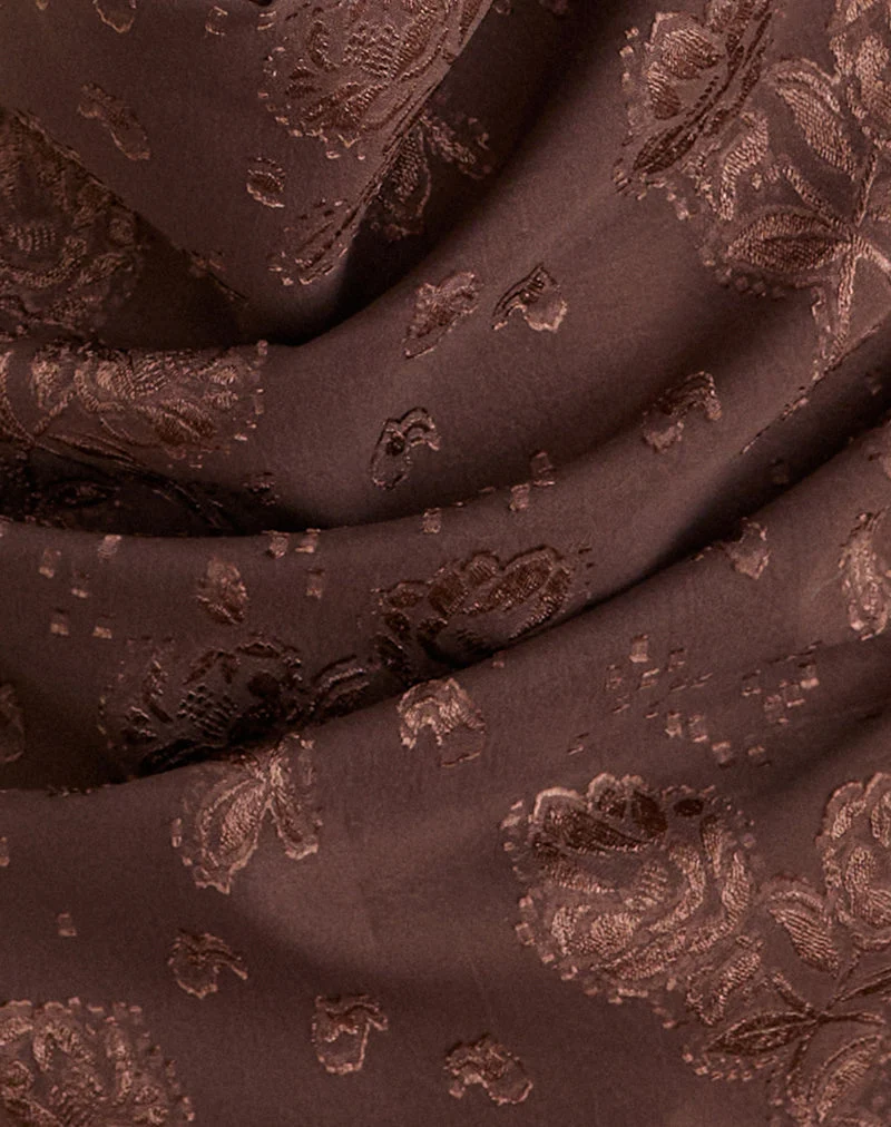 Haut à capuche « Greece » en mousseline jacquard à motifs floraux, marron