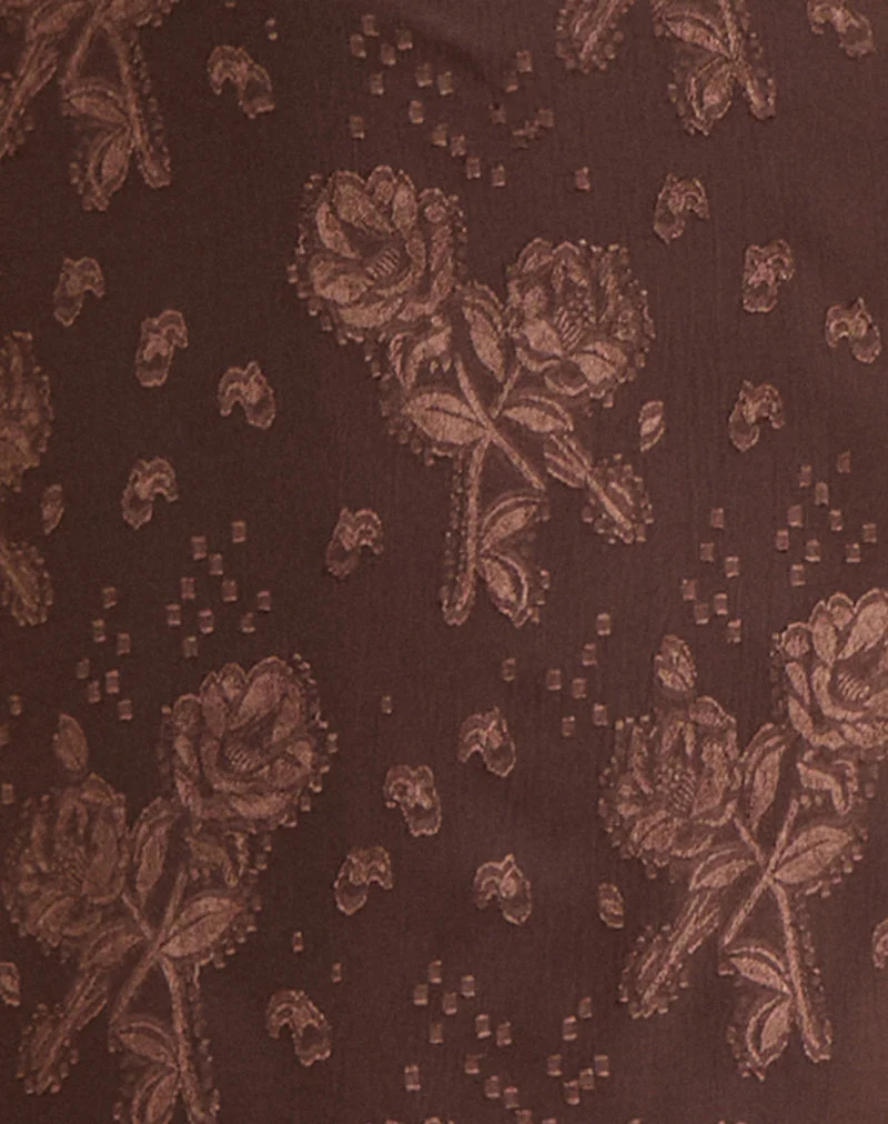 Robe longue Emily en mousseline jacquard à motifs floraux, marron