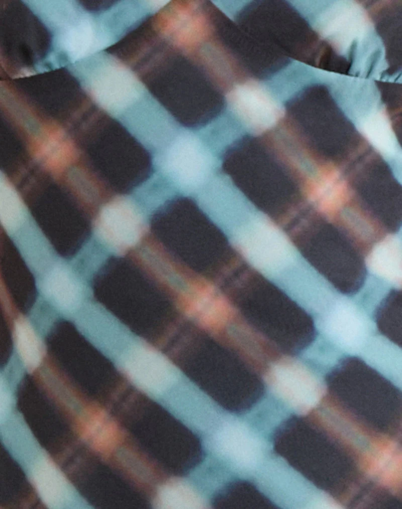 Robe Bianna en mousseline noire et bleue à carreaux vaporeux