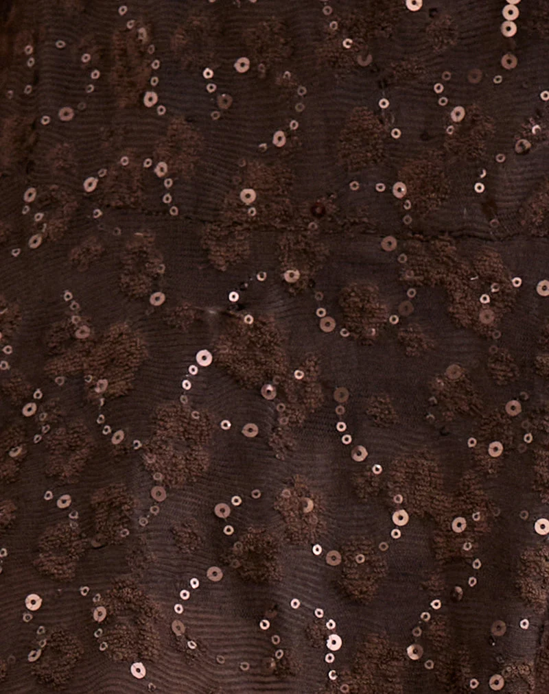 Mini-jupe asymétrique Ashley en maille à paillettes marron