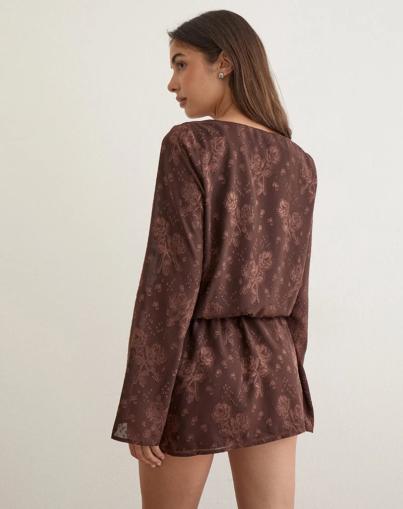 Mini-robe Alaia en mousseline jacquard à motifs floraux, marron