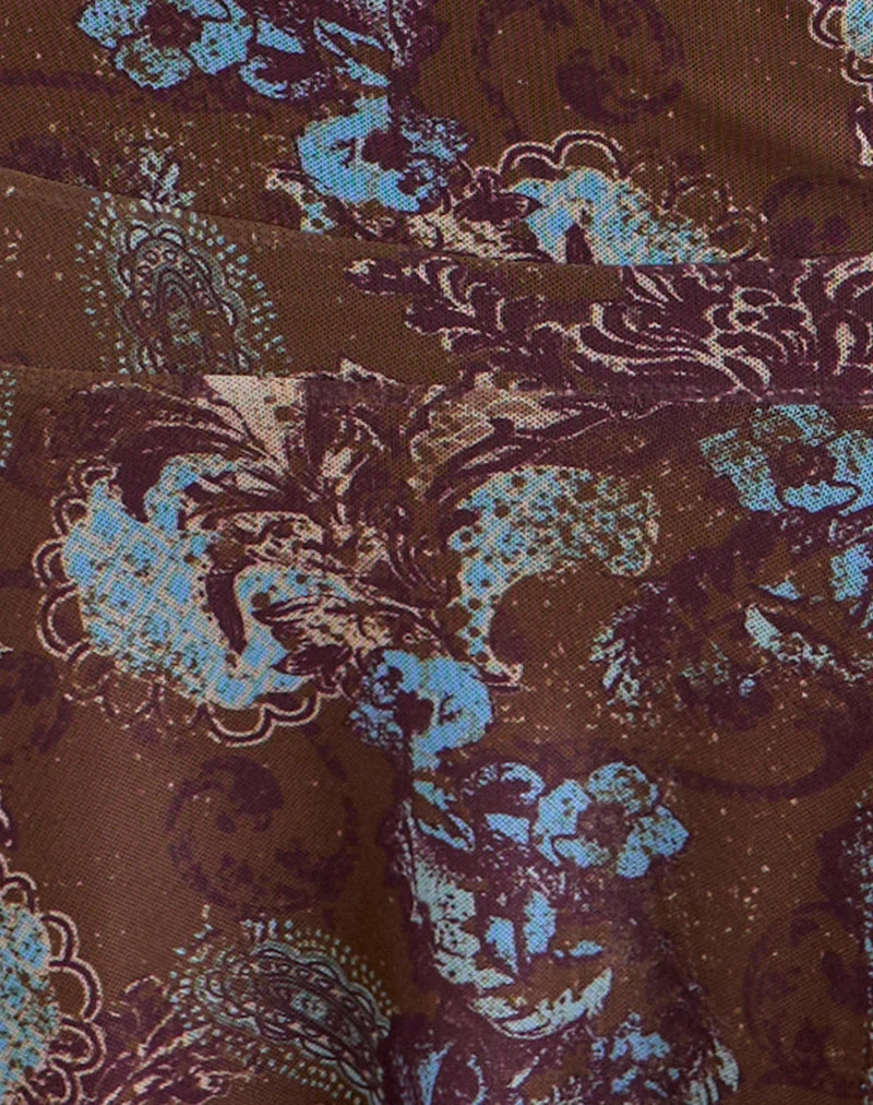 Mini-jupe Velanie, motif paisley « Feathery » marron
