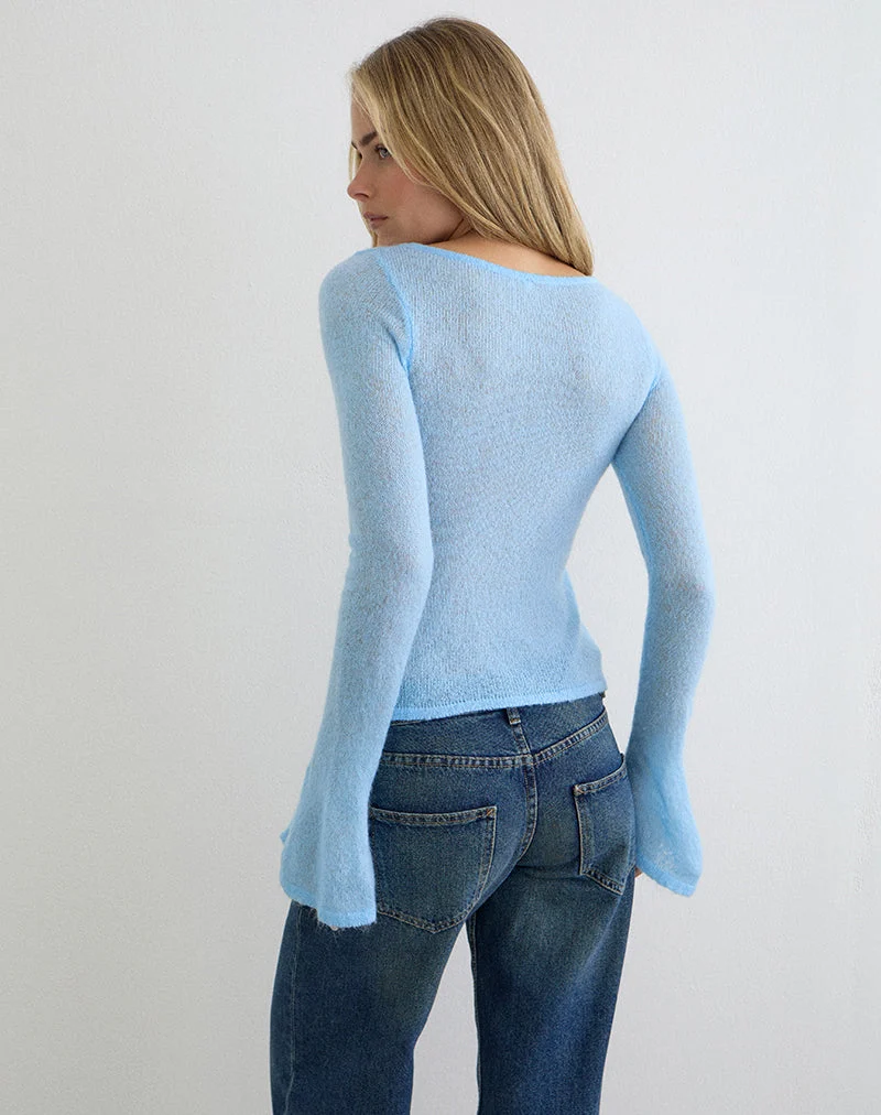 Haut Kaizo en maille transparente bleu clair