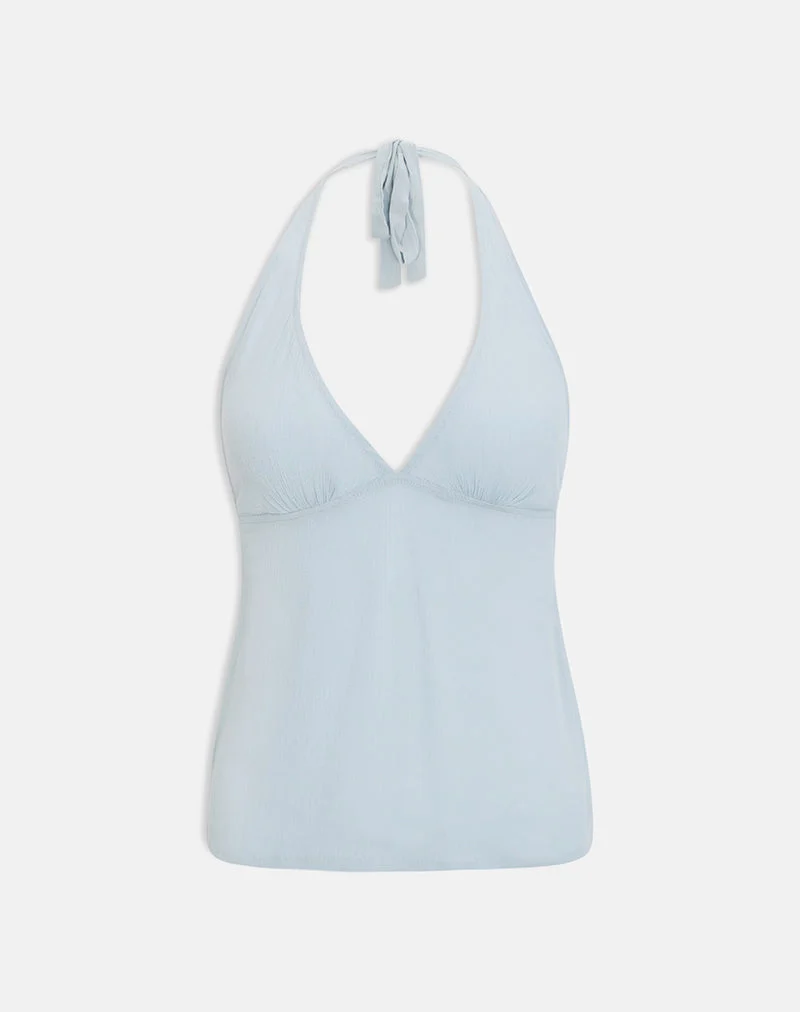 Halter-top Crinas, gris-bleu froissé